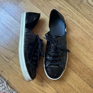 Freda Salvador Black Crocodile Embossed Sneakers